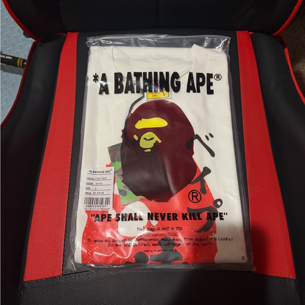 Bape White and Red Short Sleeve Tee